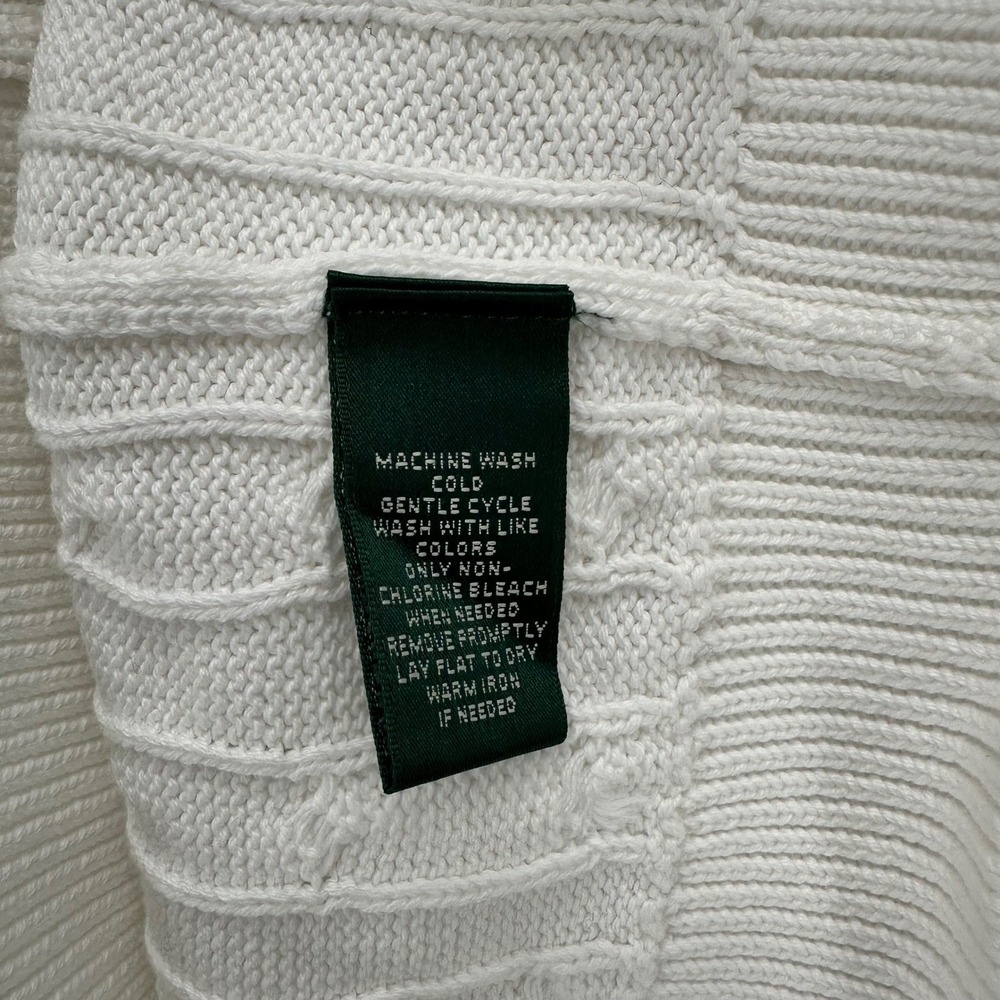Lauren Ralph Lauren Womens L Cable Knit Cardigan Pink Stripe Crest Heritage NWT - Picture 6 of 10